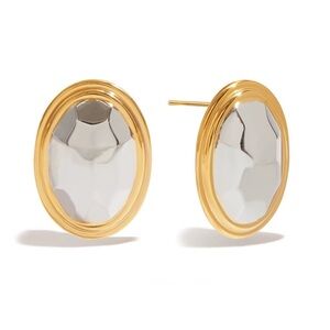18K Gold Plated Stainless Steel Two Tone Oval Earrings